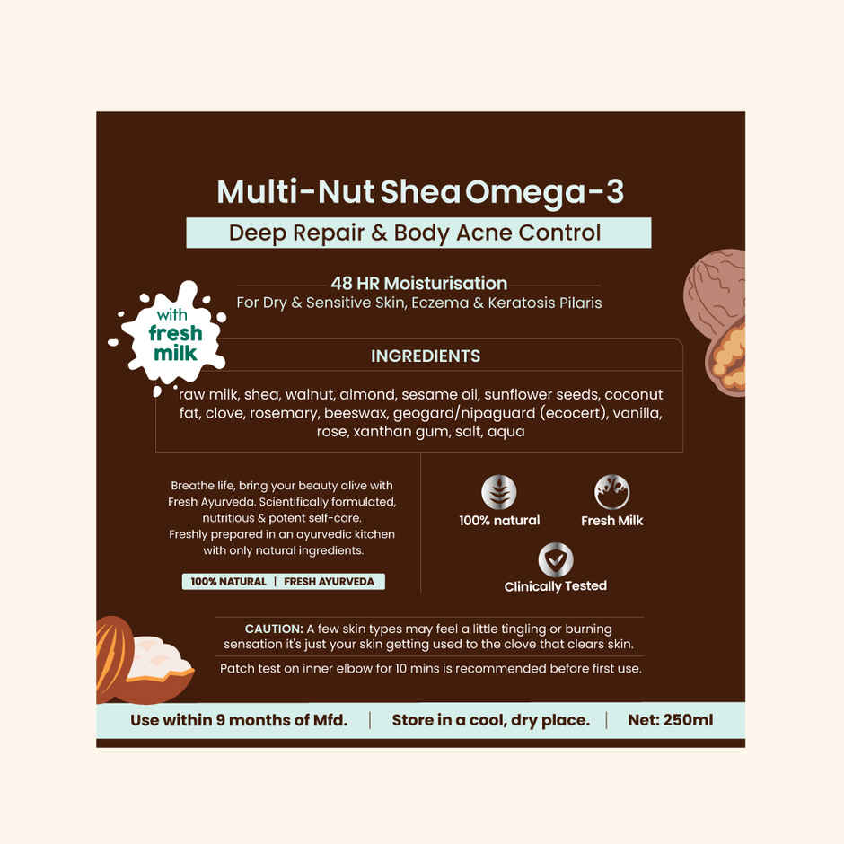 Nat Habit Malai Body Lotion, Multi-Nut Shea Omega Moisturizer For Skin Hydration & Body Acne