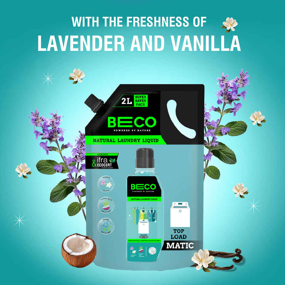 Beco Lemongrass & Basil Freshness Natural Disinfectant Floor Cleaner Refill Pack (2L) & Beco Top Load Laundry Detergent Liquid Refill (2L) Combo 