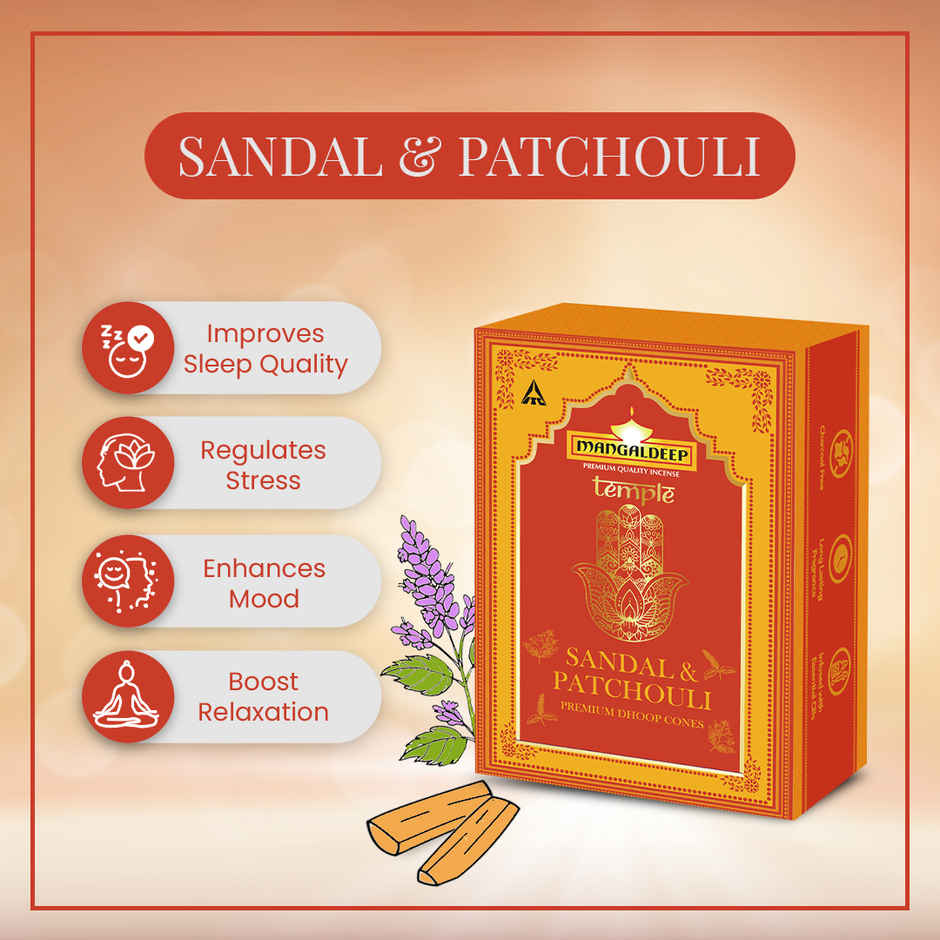 Mangaldeep Temple Premium Bambooless Dhoop Cones - With Sandalwood And Patchouli Fragrances