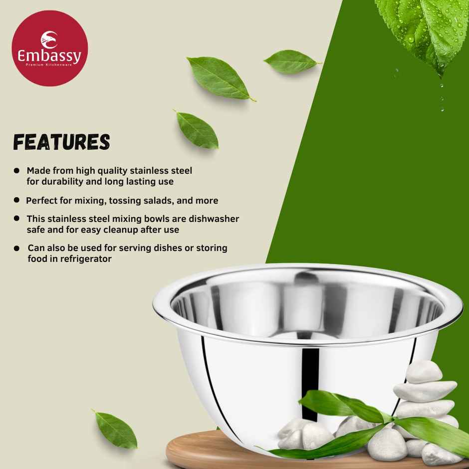 Embassy Premium Mixing Bowl / Multipurpose Bowl, 2800 ml (Size 4), Stainless Steel