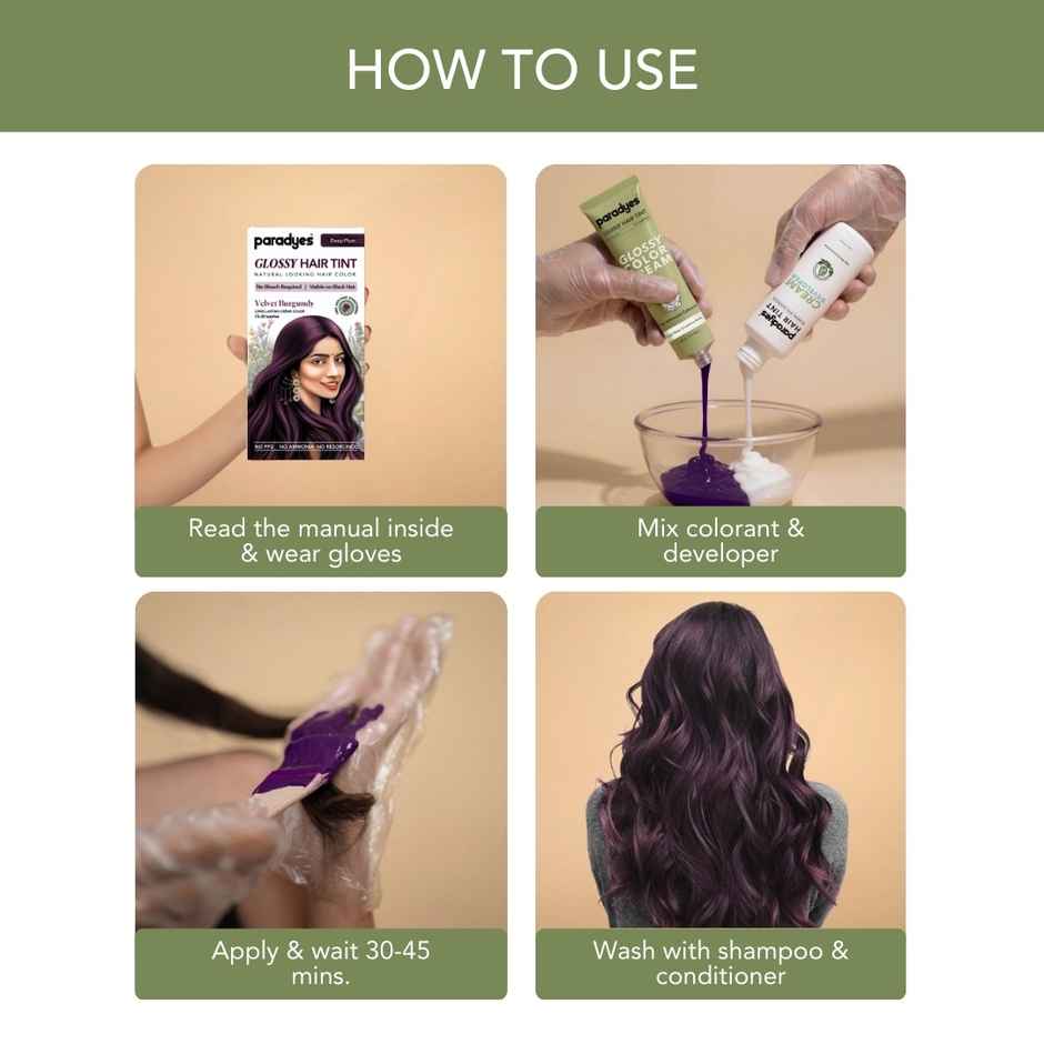 Paradyes No Bleach Velvet Burgundy Glossy Hair Tint, Ammonia|free Hair Color for Natural Black Hair
