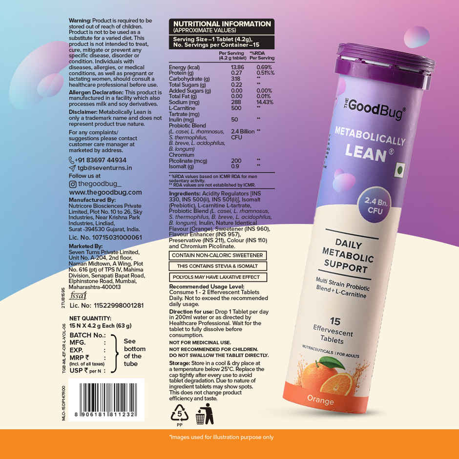 The Good Bug Metabolically Lean Effervescent Tablets Orange Probiotics Supplement and L Carnitine