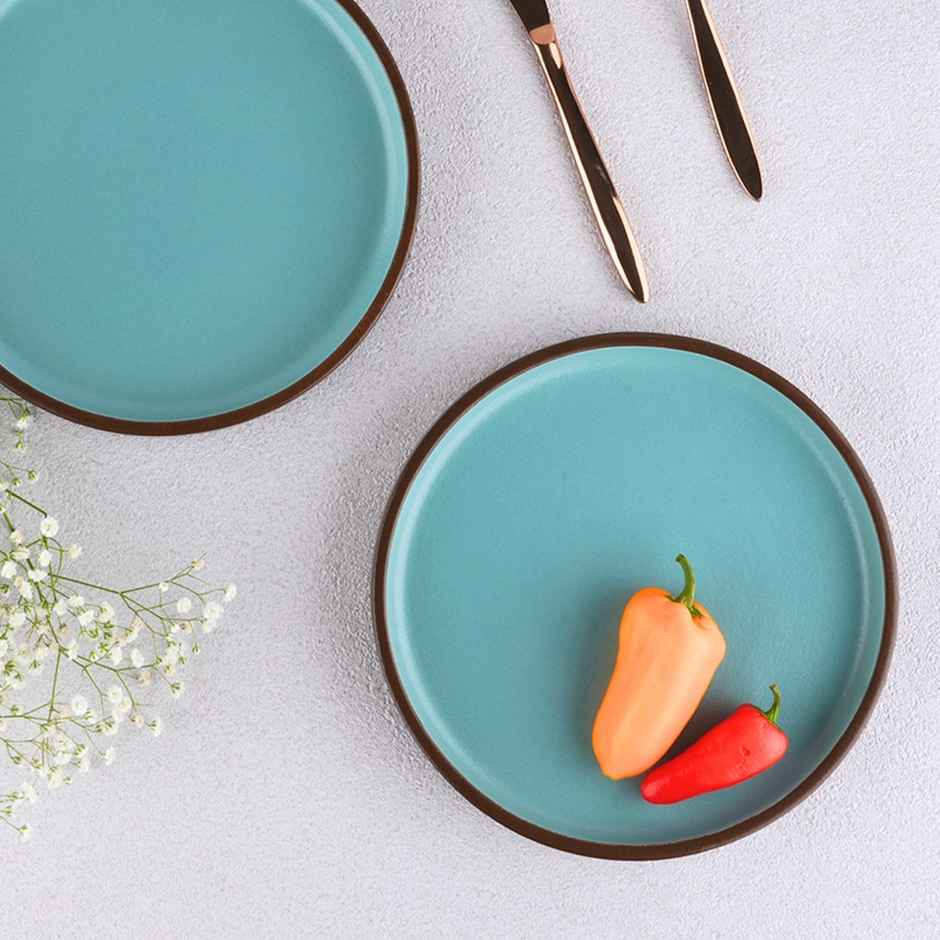 BlackCarrot Snack Plate Set | Animal Bone Ash Free Stoneware | Brown and Blue