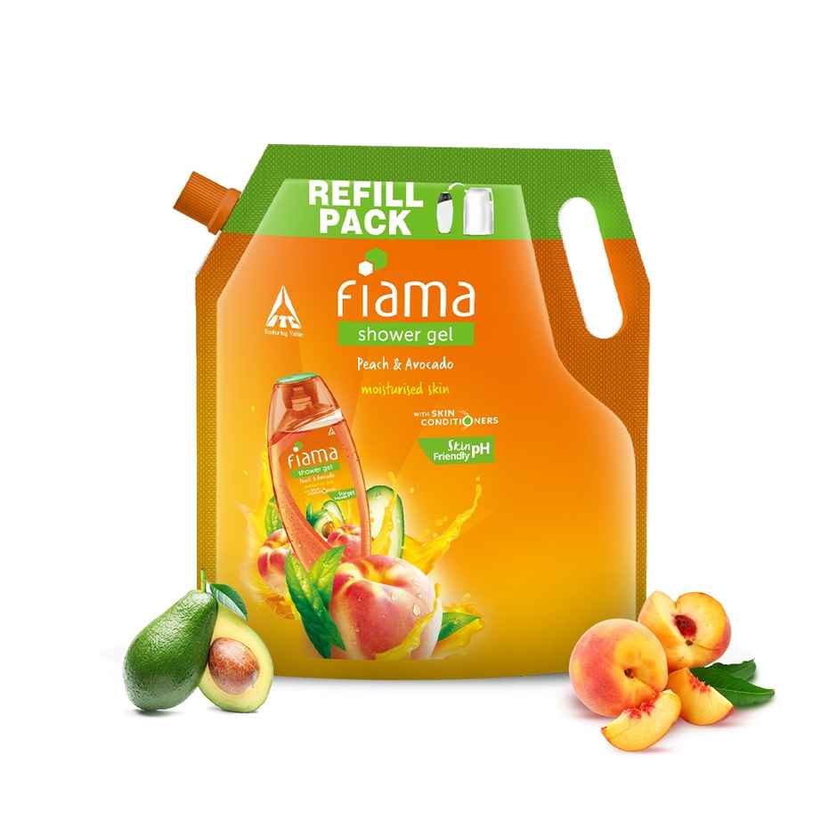 Fiama Shower Gel Peach & Avocado, Body Wash with Skin Conditioners for Soft Moisturised Skin, Pouch