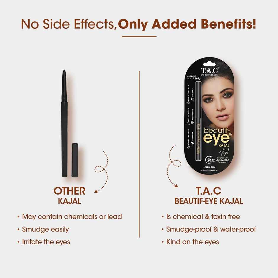 TAC Beautify Kajal With Vitamin E Smudge-Proof & Water-Proof Matte Finish 24hr Stay