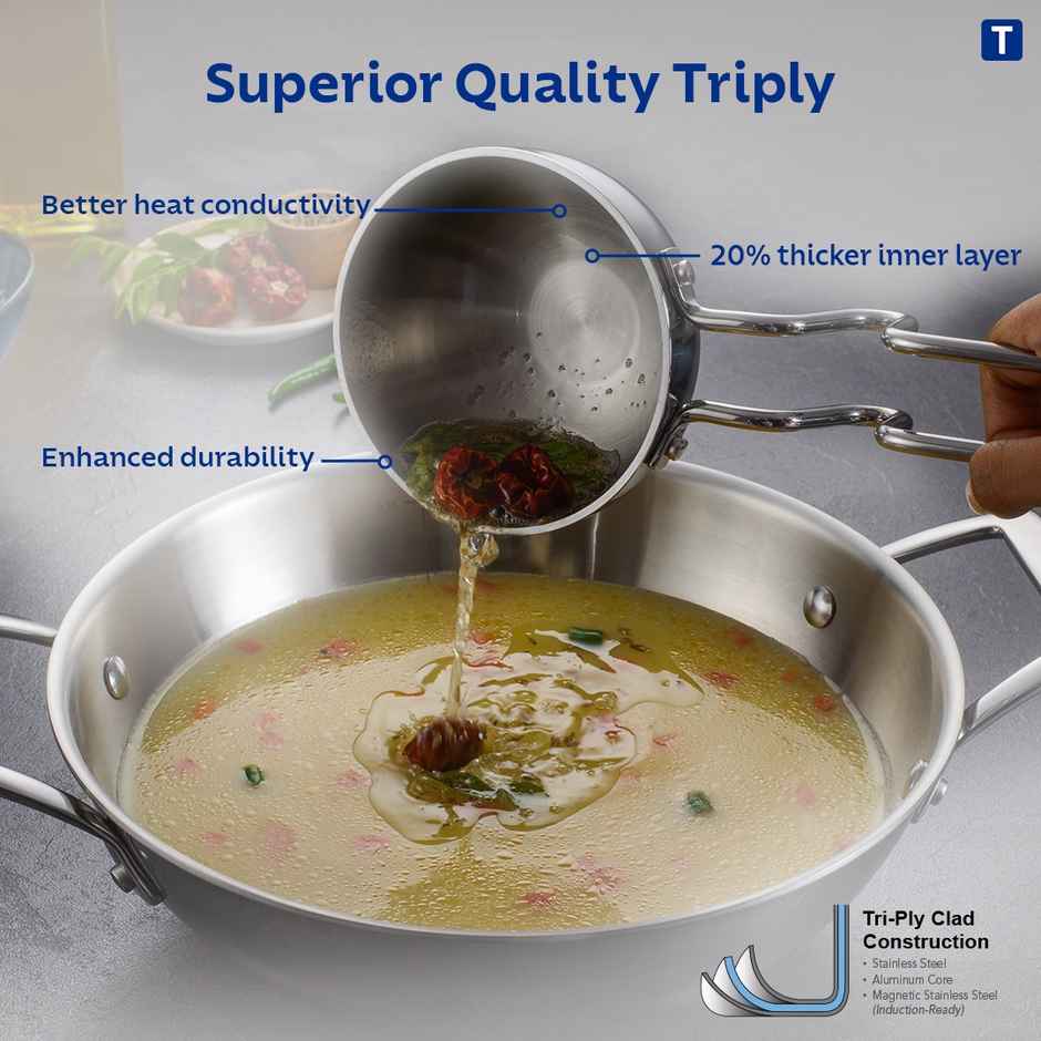Tramontina Aeion Triply 10cm Tadka Pan | Healthy, Non Toxic | Tempering Pan | Spice Tadka | Stay Cool Handle | NSF Certified | 10 Year Warranty
