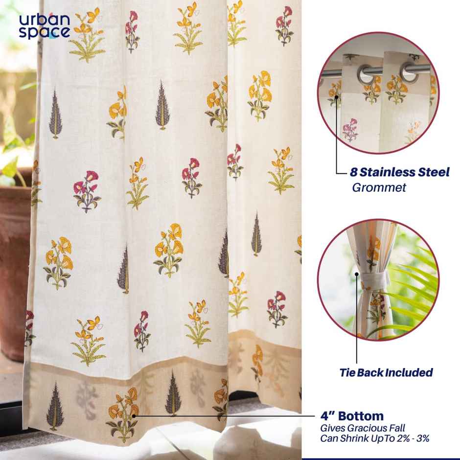 Urban Space Cotton Door Curtains 7Ft X 4Ft 250 Gsm High Graden Yellow Set Of 2