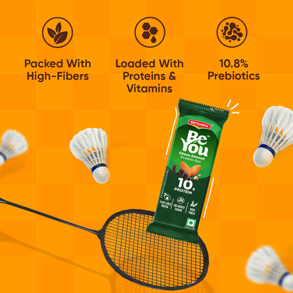 Britannia BeYou 10g Protein Bar Choco Almond | No Added Sugar| 10.8% Prebiotics| High Fibre