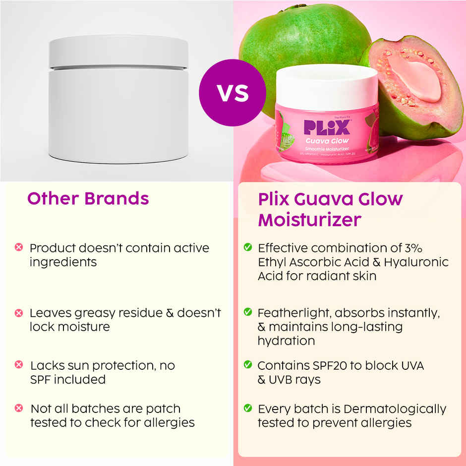 Plix Guava Glow Smoothie Moisturizer For Brighter Skin With Vitamin C & ALA, Promotes Hydration Combo