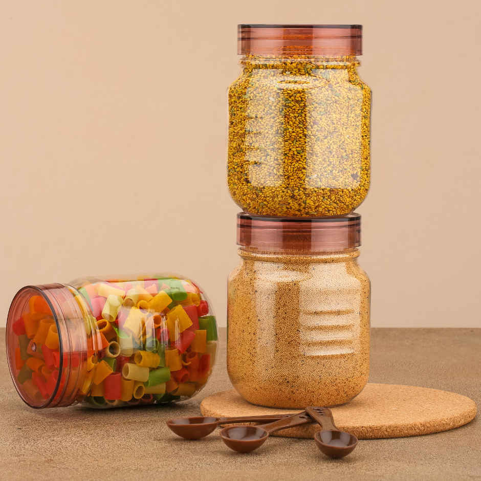 ReeQ Vintage Plastic Container Set | Transparent Storage Jars with Plastic Lids