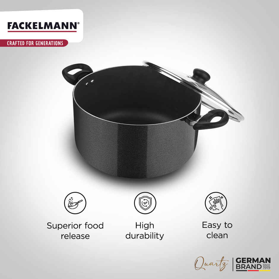 Fackelmann Quartz Nonstick Casserole w Glass Lid 28cm BPA-Free All Stoves Compatible Anti-scratch