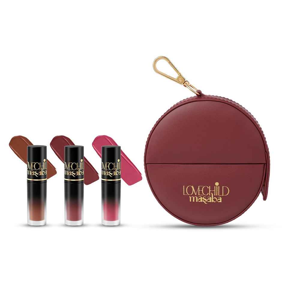 LoveChild Masaba - Pocket Liquid Lipstick Set - Cheery Chai - Spicy Sip - Fizzy Flamingo