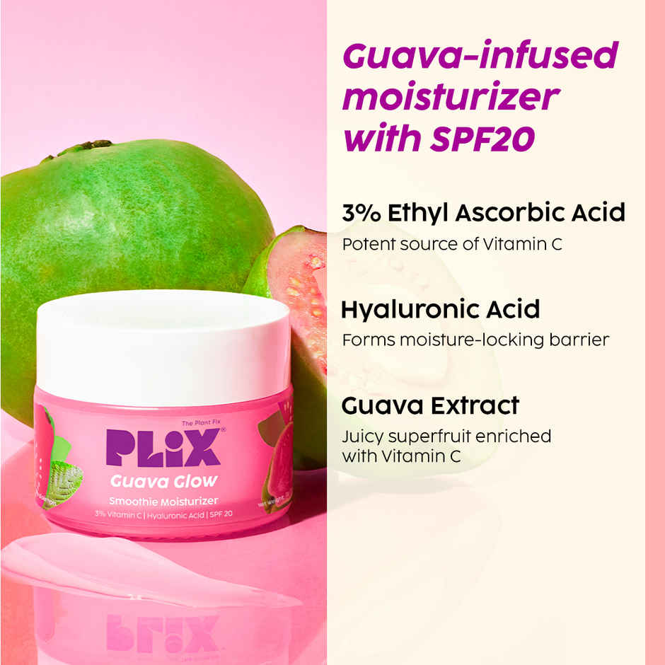 Plix Guava Glow Smoothie Moisturizer For Brighter Skin With Vitamin C & ALA, Promotes Hydration