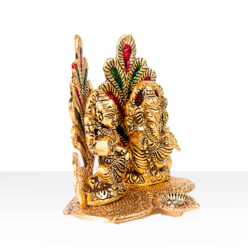 Diya Laxmi Ganesh With Meenakari Stonework | Golden | Metal | Diya-Pooja | Devnidhi