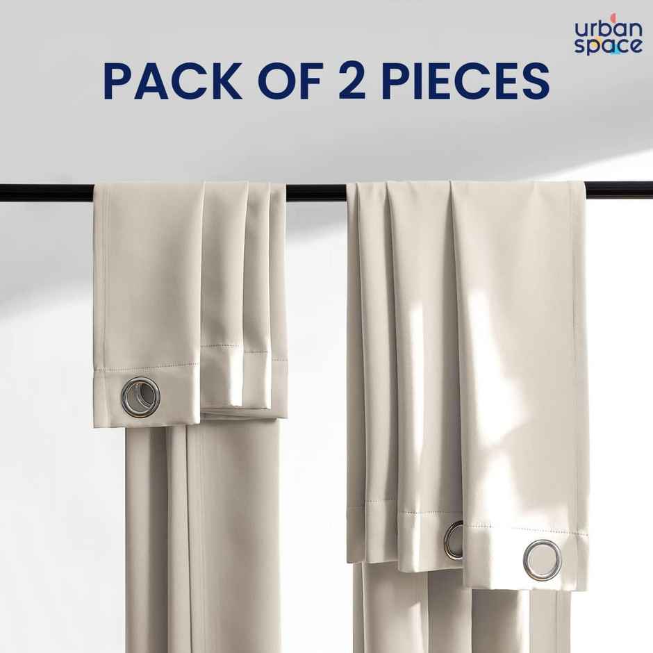 Urban Space Solid Blackout Curtains Door- 7 Feet Beige - Set Of 2 Curtains