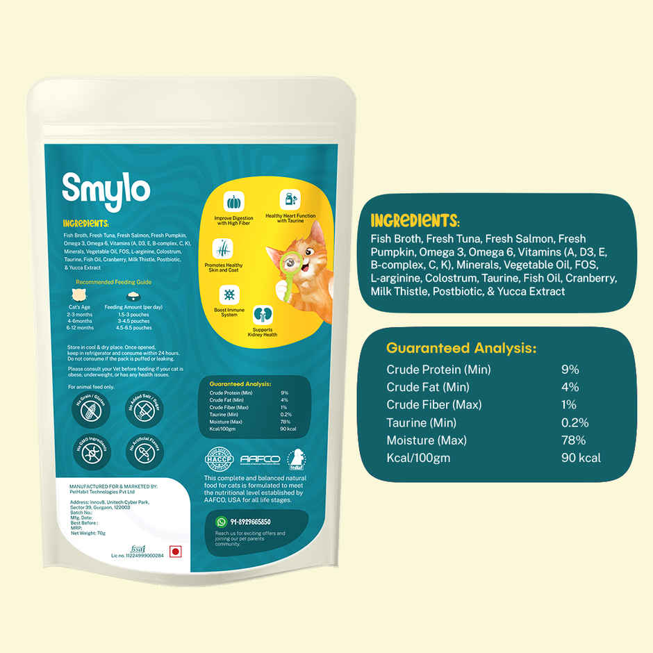 Smylo Kitten Tuna & Salmon Wet Cat  Food, Fresh & Preservative-Free, For Shiny Coat & Healthy Growth Combo
