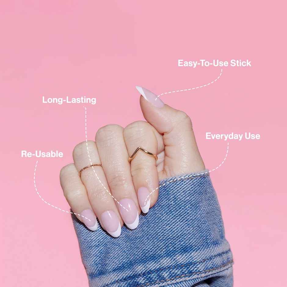 L.A.Girl Oh So Shiny Artificial Nail Tips-Modern French Tip | 25 Pcs Kit
