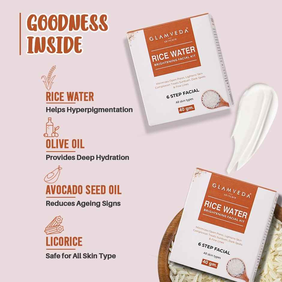 Glamveda Rice Water Brightening Facial Kit | 6 Steps Facial Kit