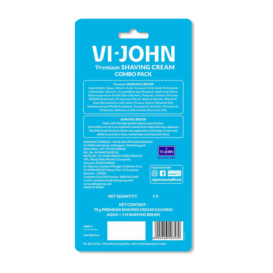 VI-John Premium Dermatologically Tested Calming Aqua Shaving Cream with Shaving Brush