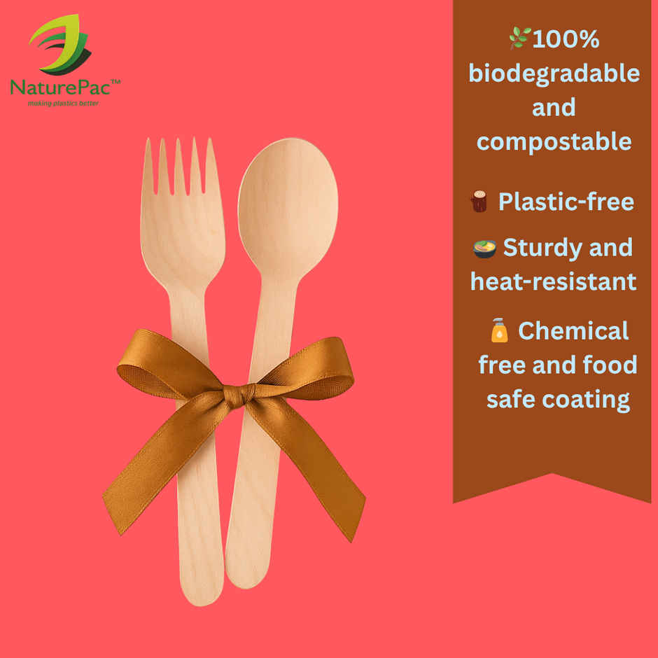 Naturepac Wooden Spoon 25 Pcs + Fork 25 Pcs Combo