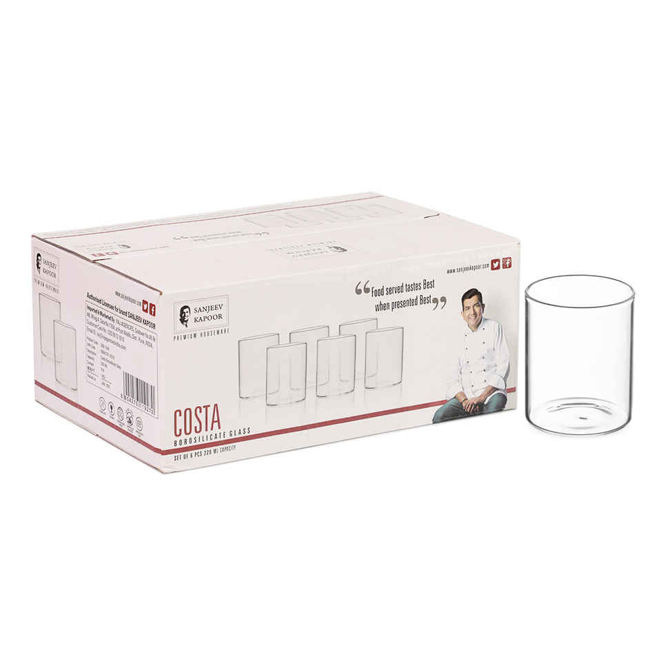 Sanjeev Kapoor Costa Borosilicate Round Glass 220 Ml - Set Of 6 Pcs