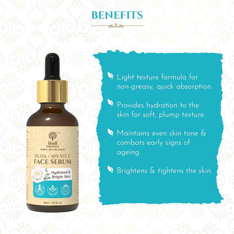 Khadi Essentials HA & Vitamin C Face Serum Face Serum for Hydration, Glow & Bright Skin