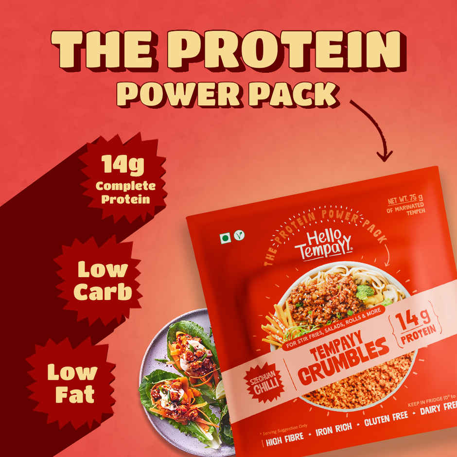 Hello Tempayy 14g Protein Tempeh Crumbles | Szechuan - Heat & Add | Soy Tempeh