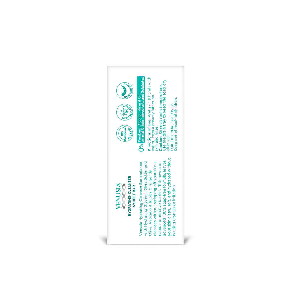 Venusia Hydrating Cleanser Syndet Bar Soap Free pH 5.5 with Glycerin & Oils