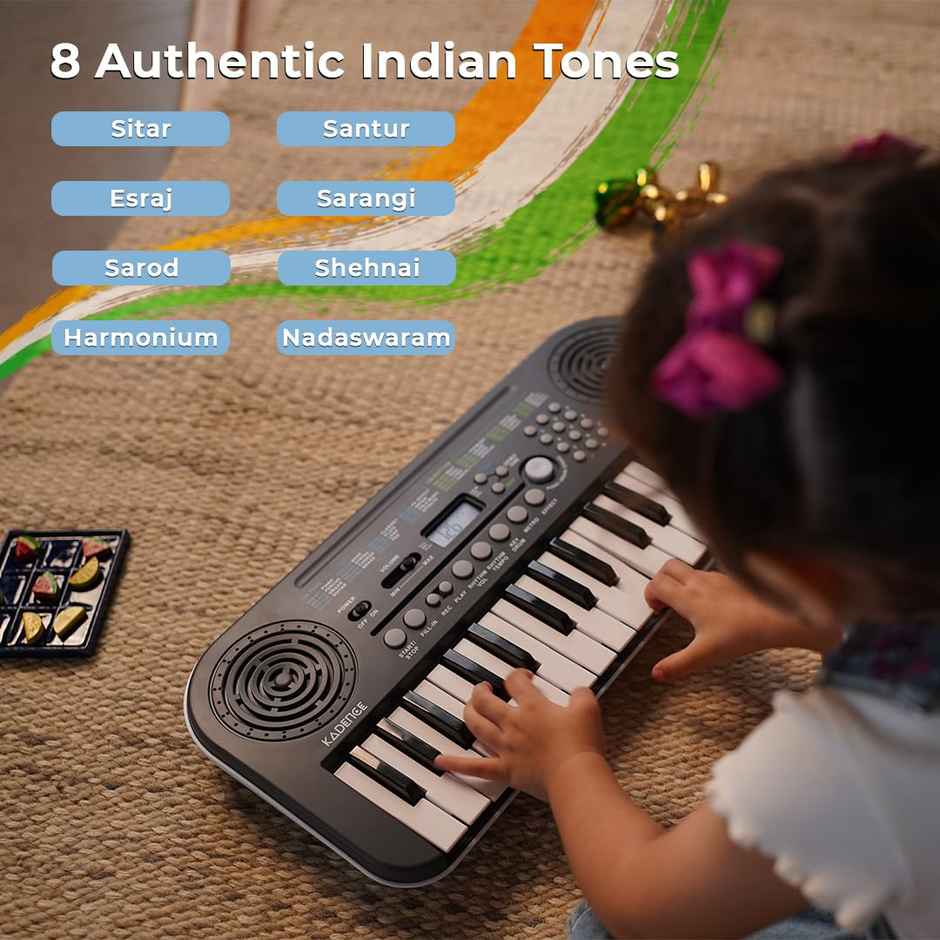 Kadence K-Tone Blue Kids Keyboard | 32 Mini Keys, 128 Tones, Rhythms & Adapter