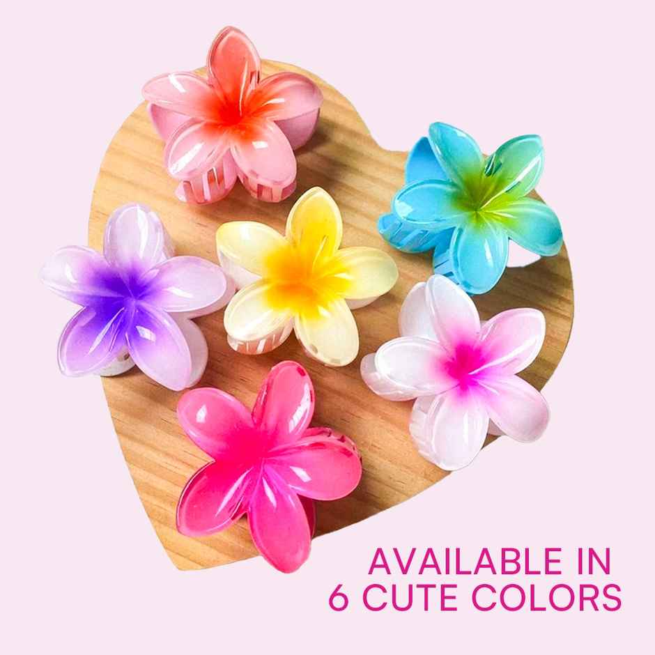 Gush Beauty Flower Hair Clutch/Clips/ Claw | Set of 3 | Red,Purple & Orange