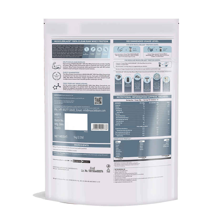 MuscleBlaze Raw Whey Protein Powder Concentrate 80% (Unflavoured)