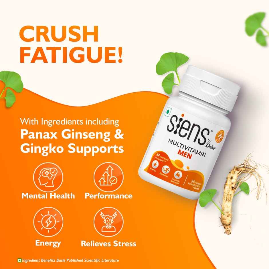 Siens By Dabur Multivitamin For Men, 34 Nutrients To Support Overall Health 30 Tablets