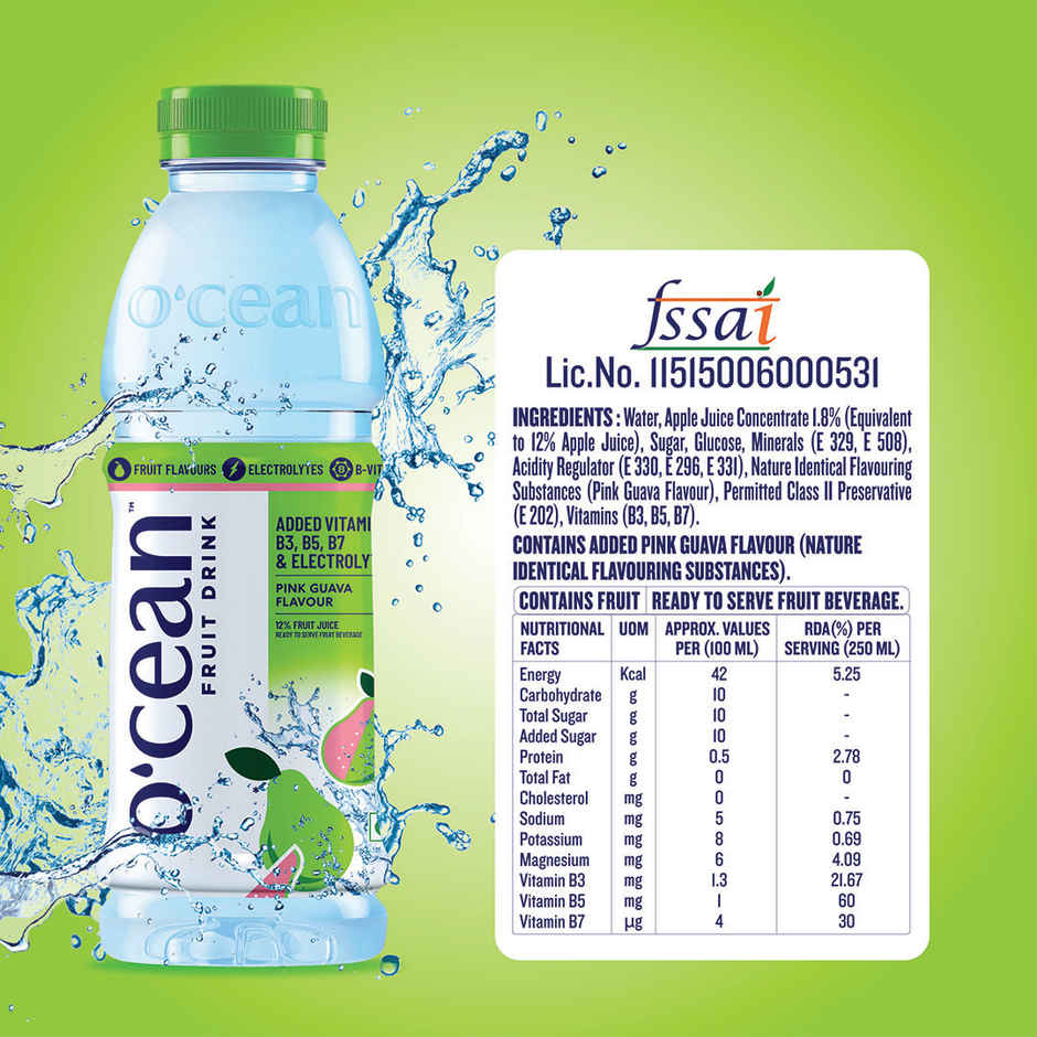 O'cean Fruit Water Pink Guava Vitamin & Electrolyte Hydration