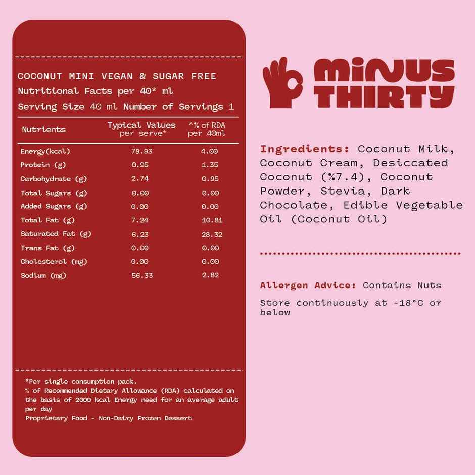 Minus Thirty Coconut Mini Ice Cream Stick | Vegan & Sugar Free