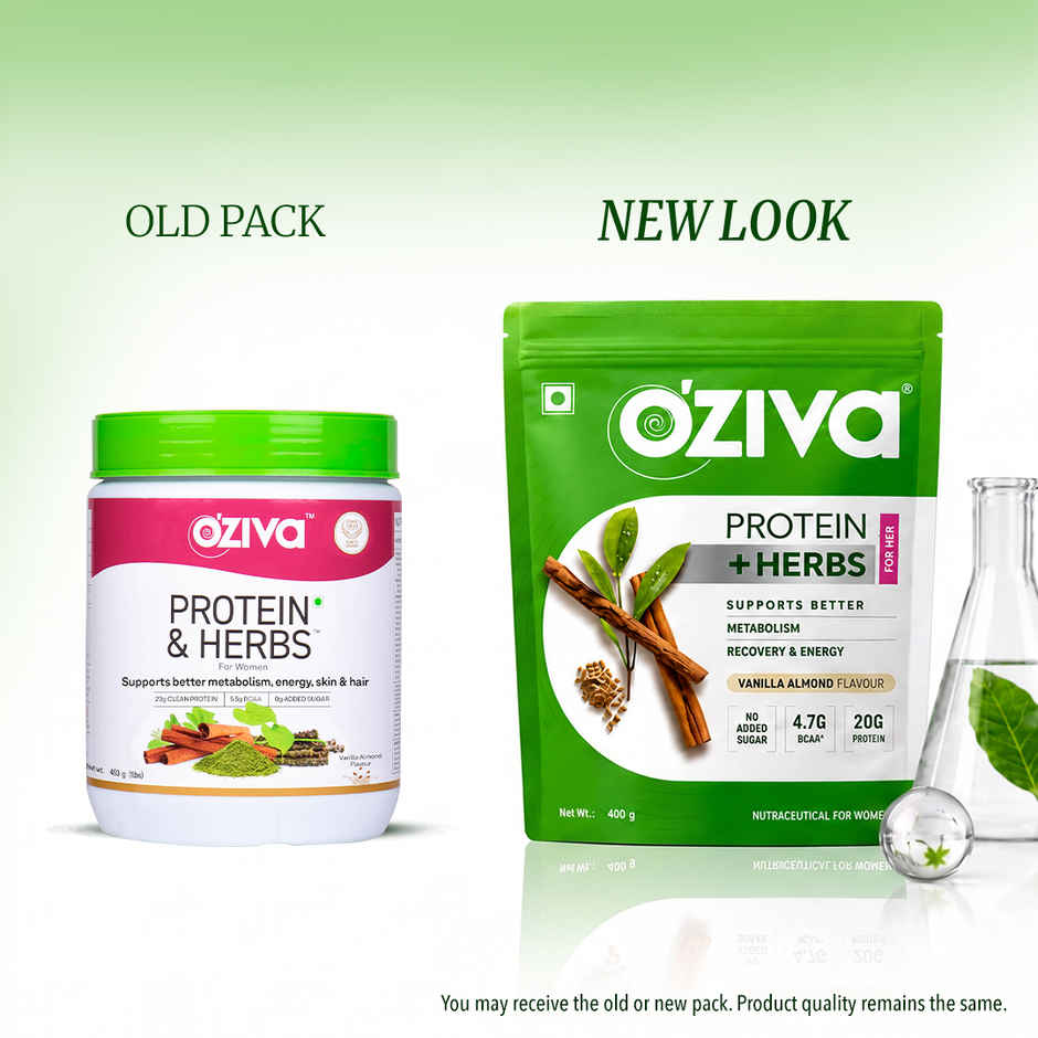 Oziva Whey Protein Powder With Herbs For Women |20g Protein|5.5g Bcaa | Vanilla Almond