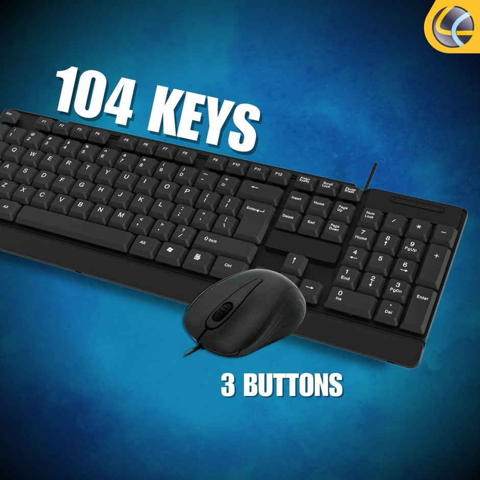 Lapcare E9 Wired Combo | Wired Keyboard and Mouse Set-Usb Ergonomic Design | Black