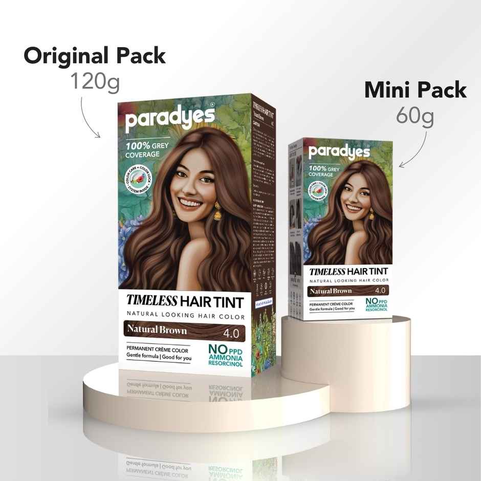 Paradyes Mini Timeless Hair Tint Free of Ammonia, PDD, Resorcinol Hair Color | Natural Brown  4.0
