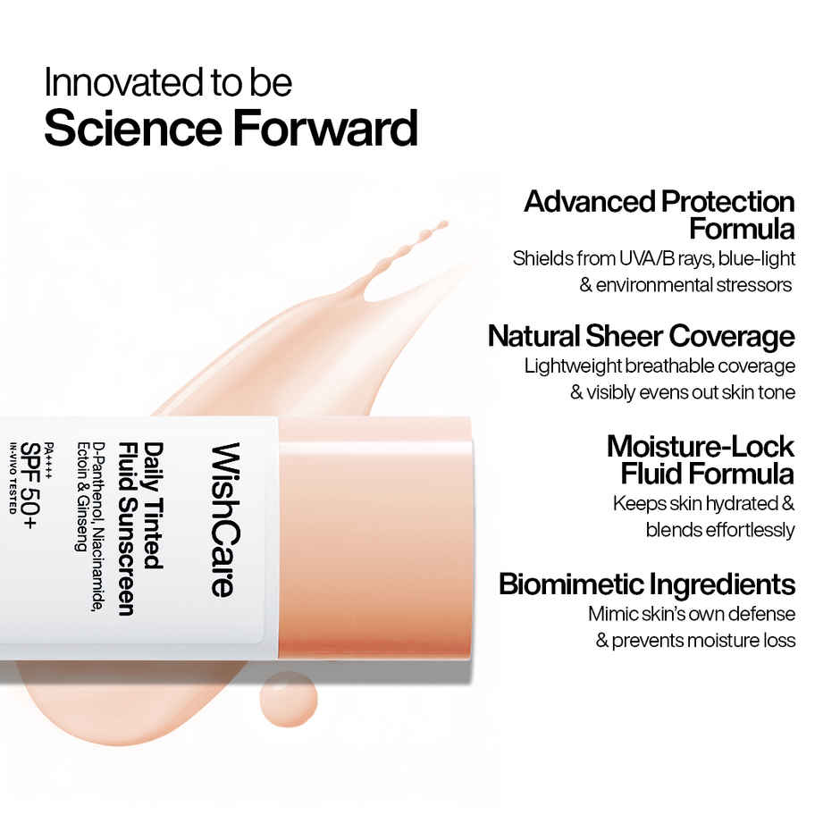 WishCare Daily Tinted Fluid Sunscreen SPF50PA++++ | L104 | All Skin Type | InVivo Tested