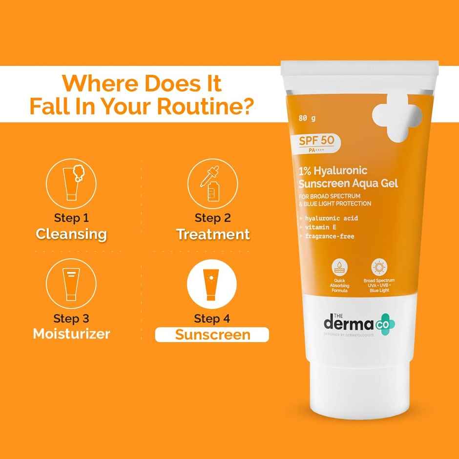 The Derma Co 1% Hyaluronic Sunscreen SPF 50 PA++++ Aqua Gel For Normal To Oily Skin