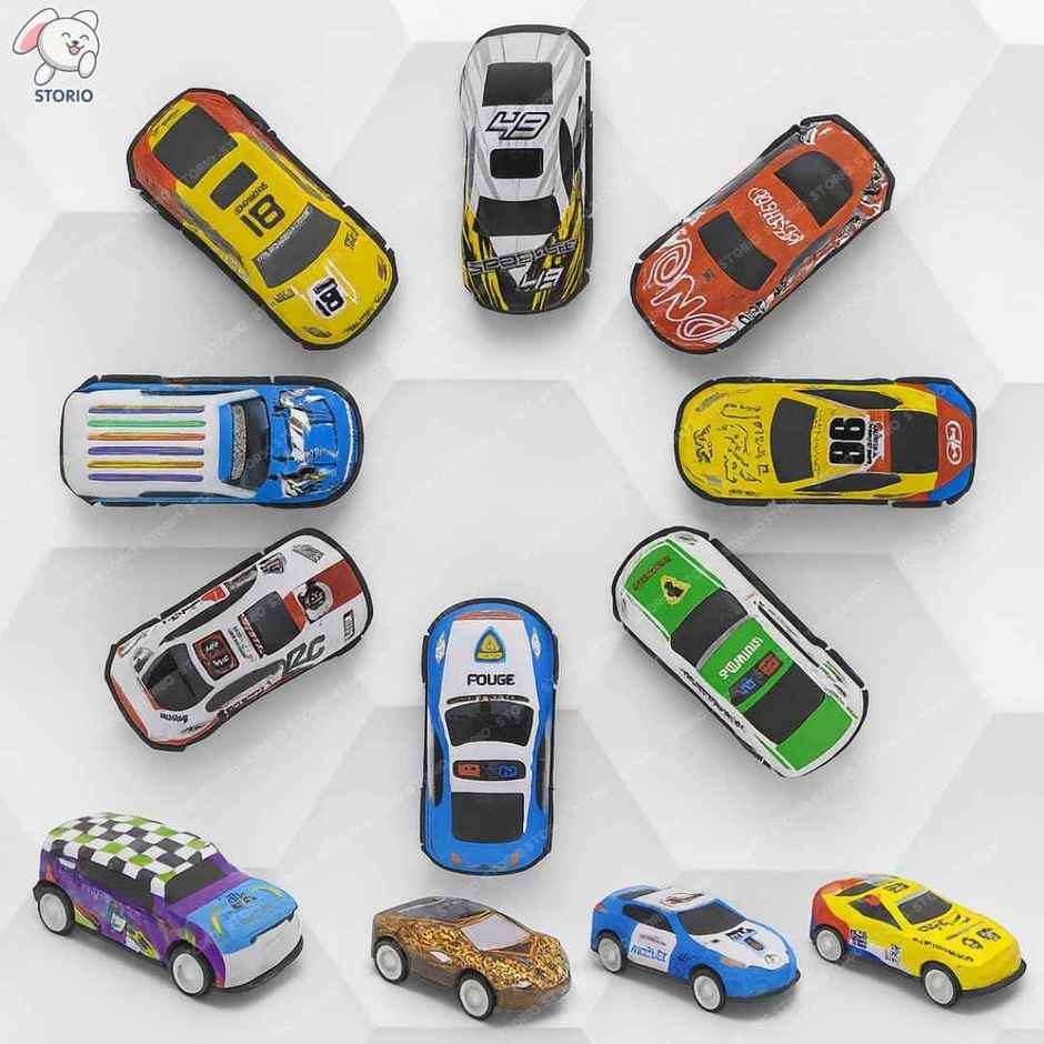 Storio 10 Metal Cars Toy Set | Free Wheel Racing Cars for Kids