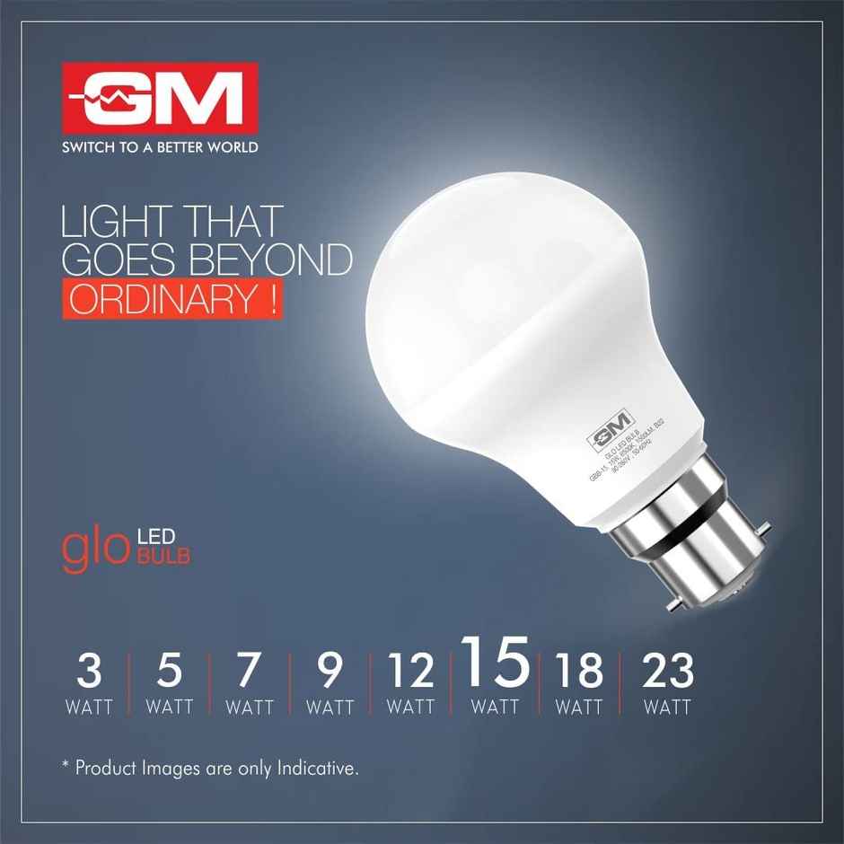 Gm Geo 15 Watt Led Bulb, 6500K White Cool Day Light Bulb | B22 Base Holder