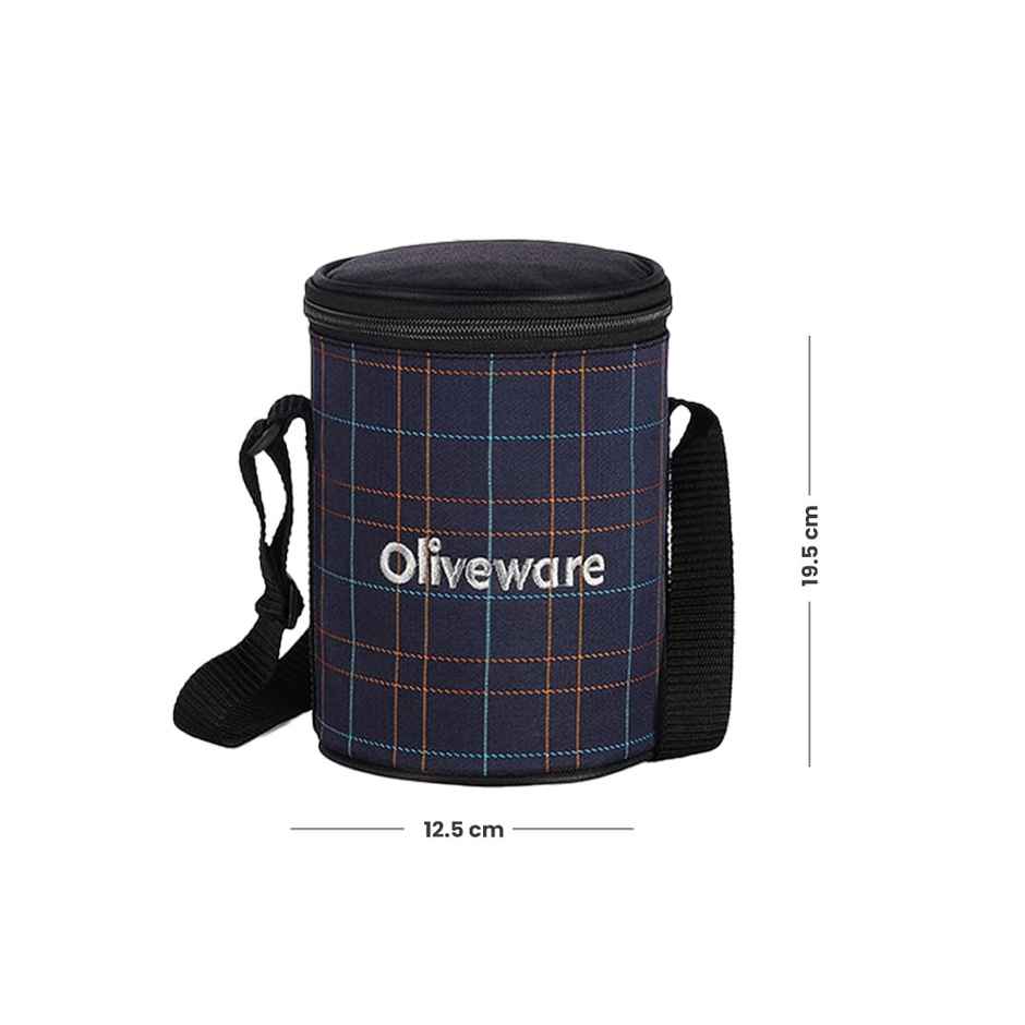 Oliveware Absolute Lunch Box, 3 Stainless Steel and Leak Proof Containers with BPA Free Lids- Blue