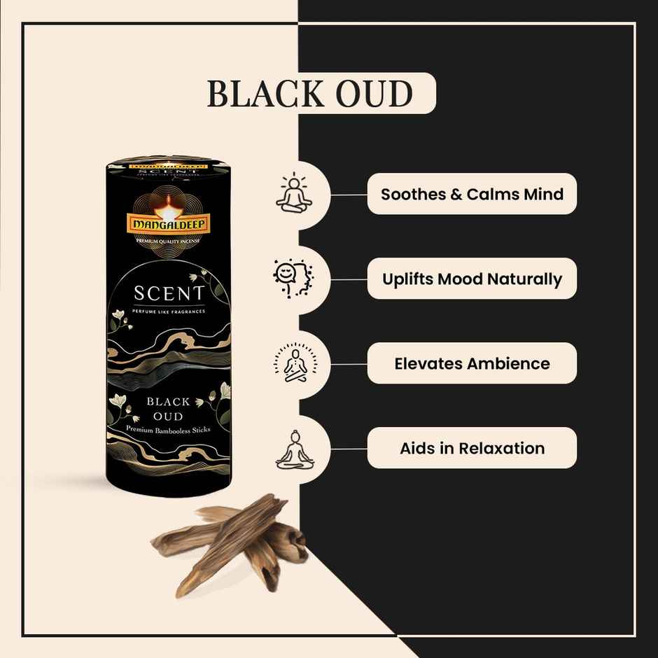 Scent Premium Bambooless Dhoop Sticks | Black Oudh Fragrance | Mangaldeep