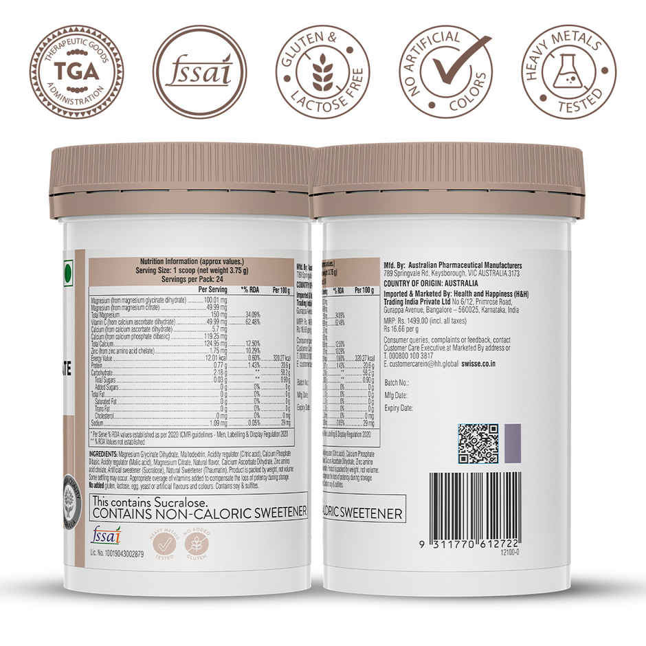 Swisse Magnesium Glycinate and Citrate Powder Maximum Absorption Support Muscle Health Restful Sleep