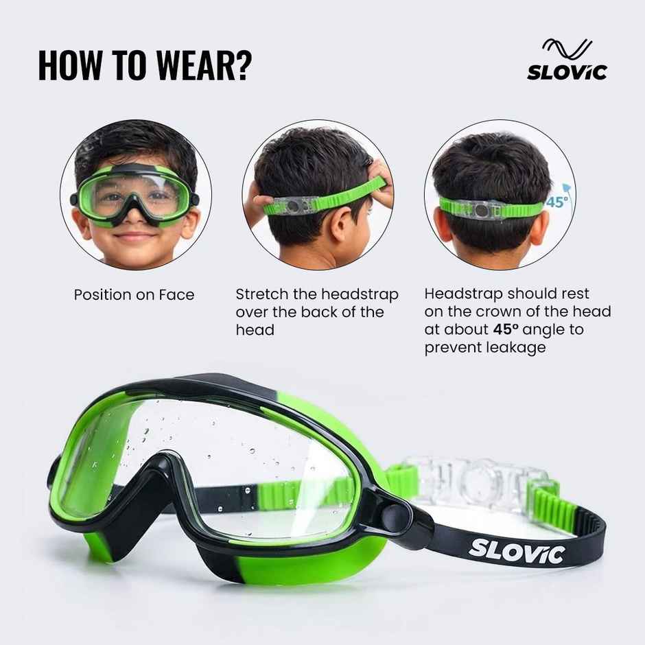 Slovic Kids Swimming Goggles - Anti-Fog, UV Protection with Adjustable Strap | Green & Black