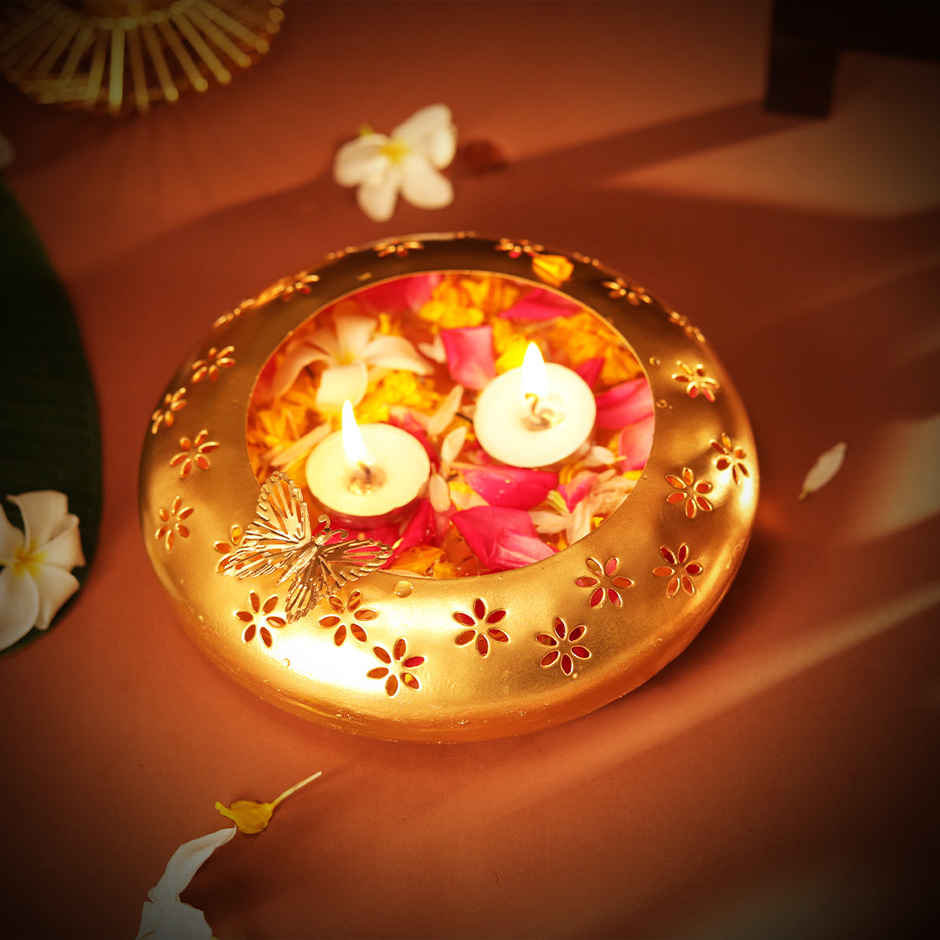 Servdharm Butterfly Gold Plated Urli | 7 inch | ServDharm