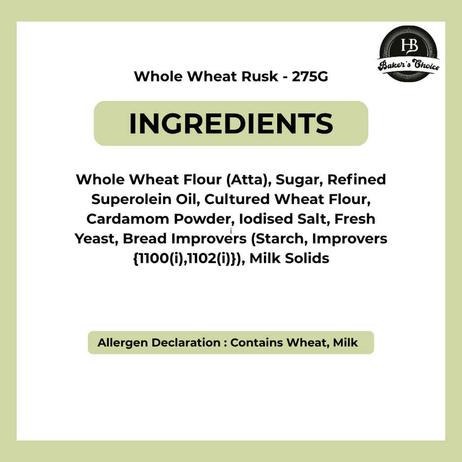 HB Bakers Choice Whole Wheat Rusk | 0%Maida
