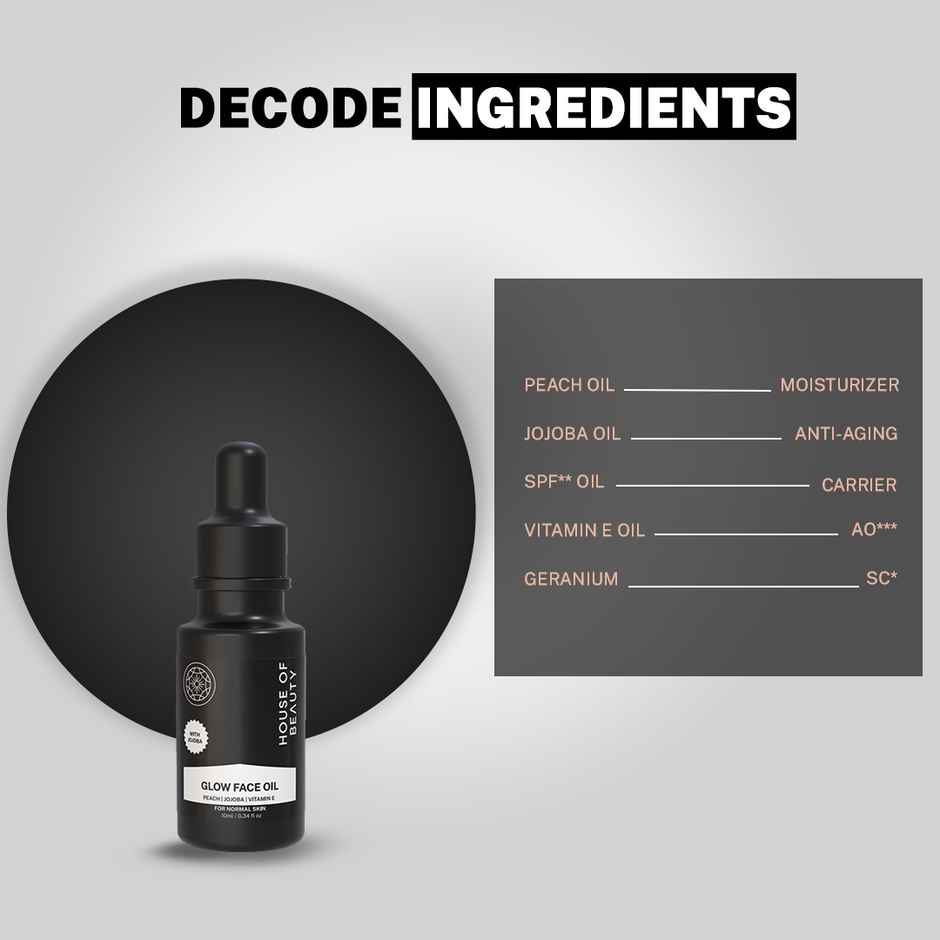 House of Beauty Super Fruit Glow Oil w/t Peach+Jojoba-all skin type for massage & primer(10ml)