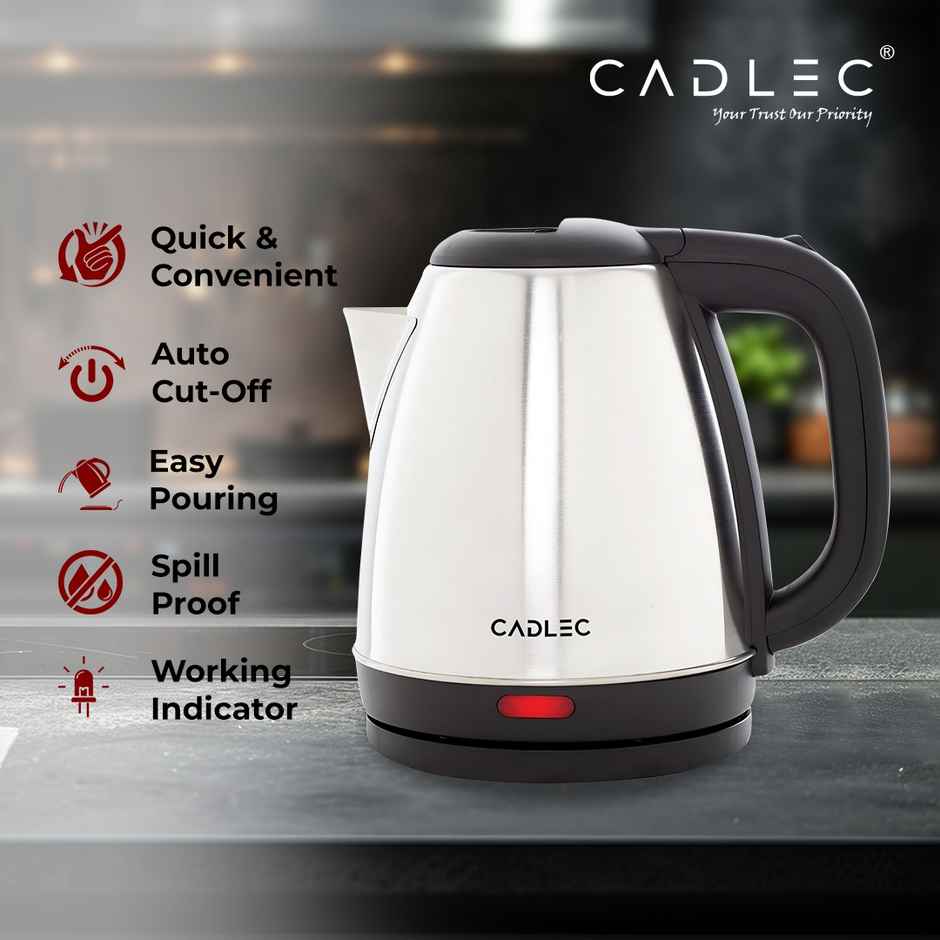 Cadlec 1.5L Electric Kettle & Stainless Steel Bottle Combo | Auto Cut-Off | White
