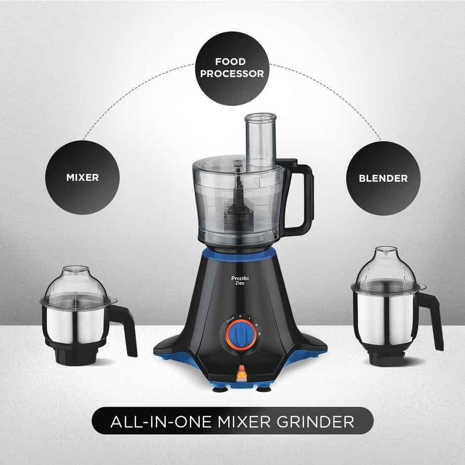 Preethi Zion Mixer Grinder For Kitchen | 750 Watt Mixie | 4 Jars - Black